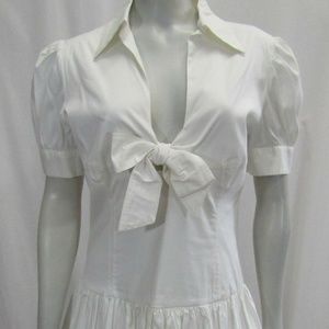 Flavio Castellani 44 6 Sailor Dress White Cotton V-neckline Short-sleeve